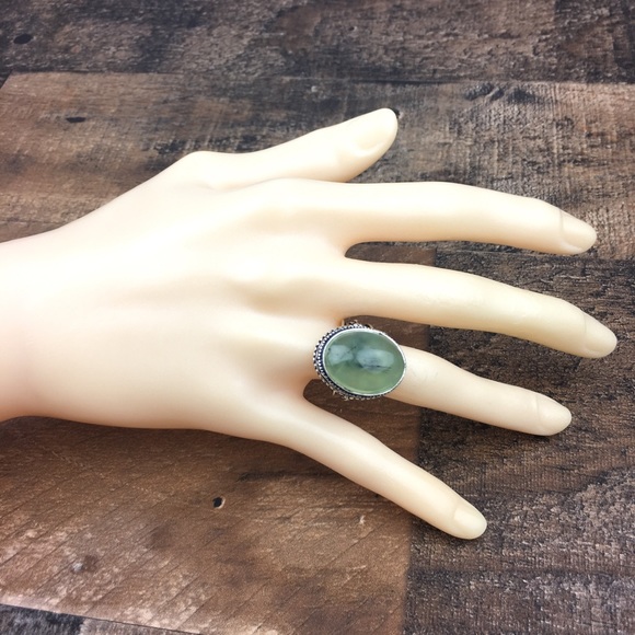 Moss Prehnite Stone Statement Ring 8 - Picture 3 of 11